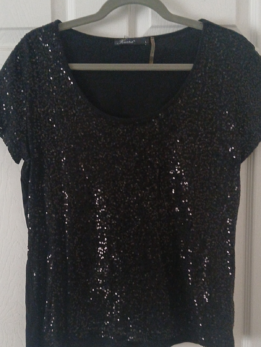 Kiara Black Sequin Short Sleeve Top